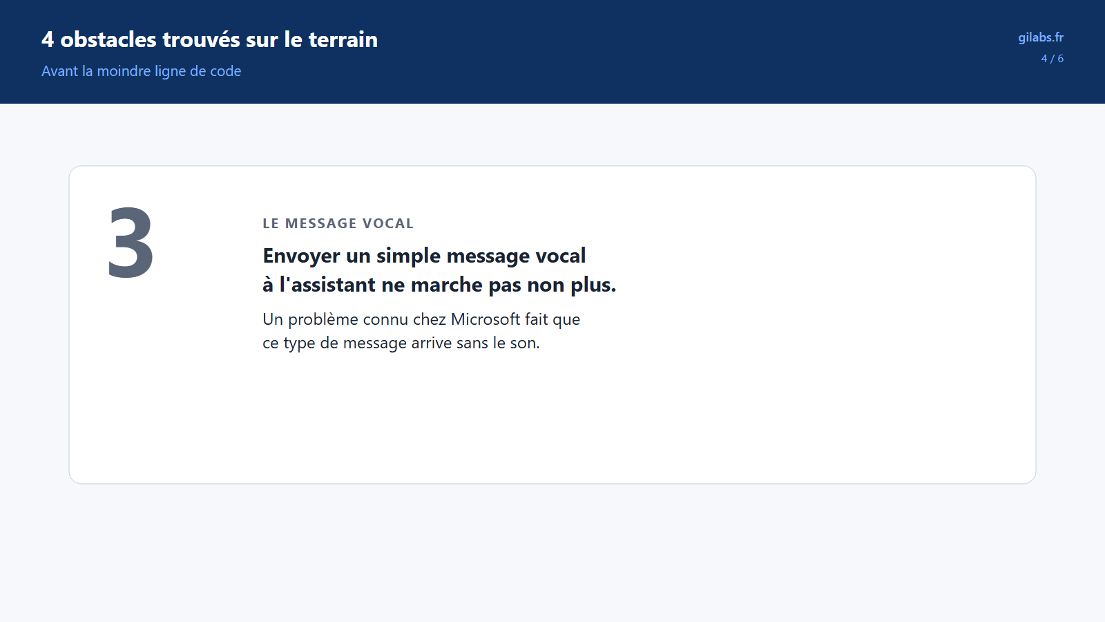 Obstacle 3 : un message vocal envoyé à l'assistant arrive sans le son
