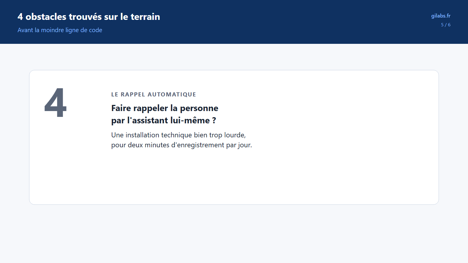 Obstacle 4 : faire rappeler la personne demanderait une installation technique trop lourde