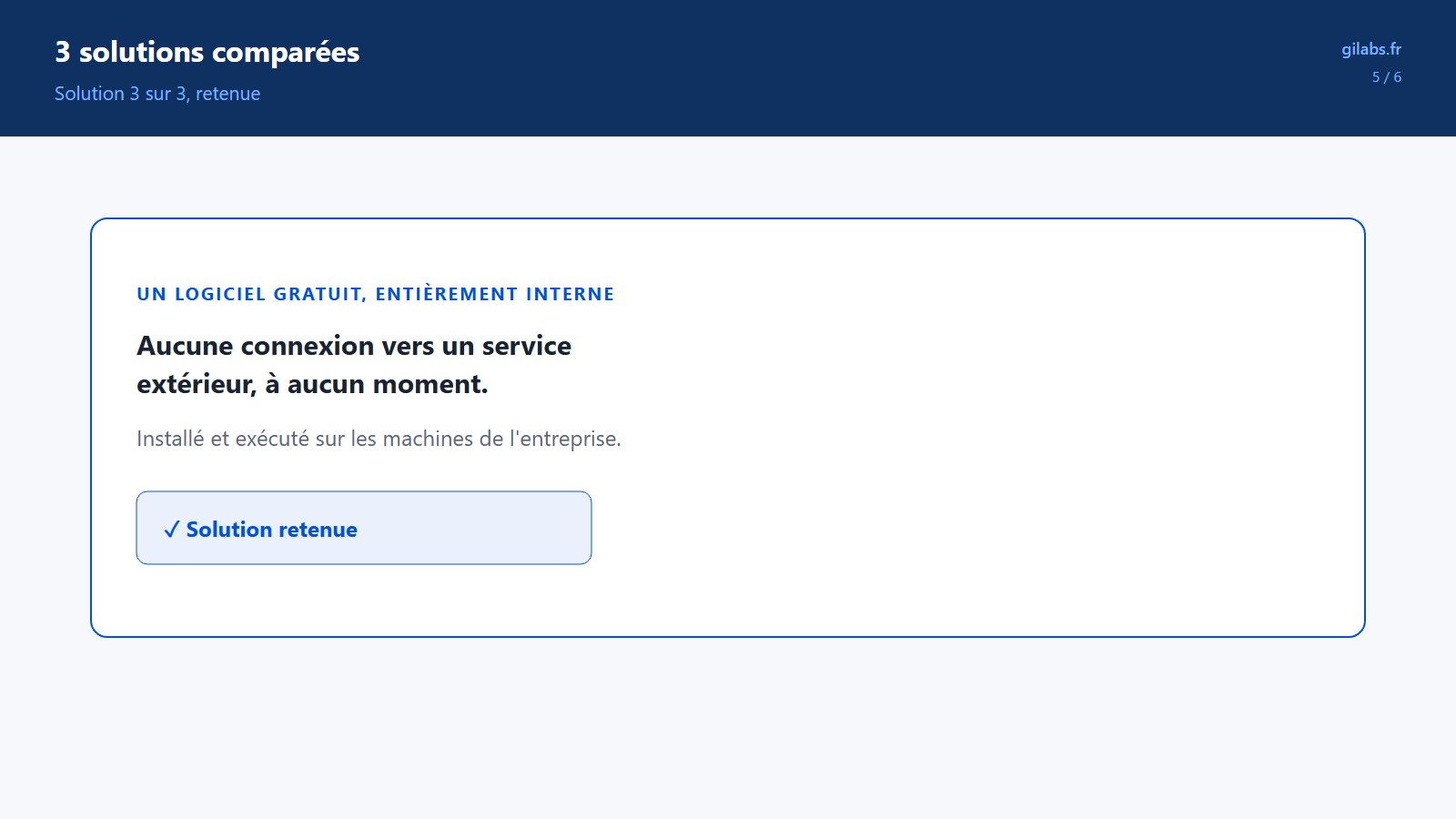 Solution 3 : un logiciel gratuit entièrement interne, solution retenue